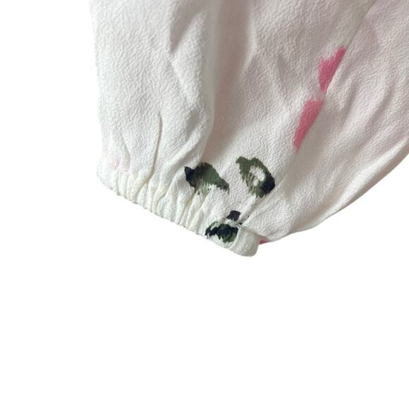 Beautiful LOFT Blossom Shirred Split Neck Blouse, Floral, Flattering, Career, 16 - Picture 6 of 9